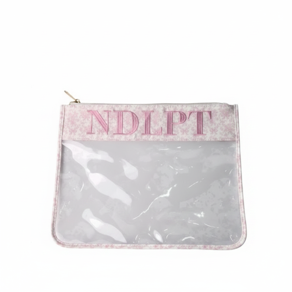 Pink Floral with embroidered NDLPT Clear Project Bag